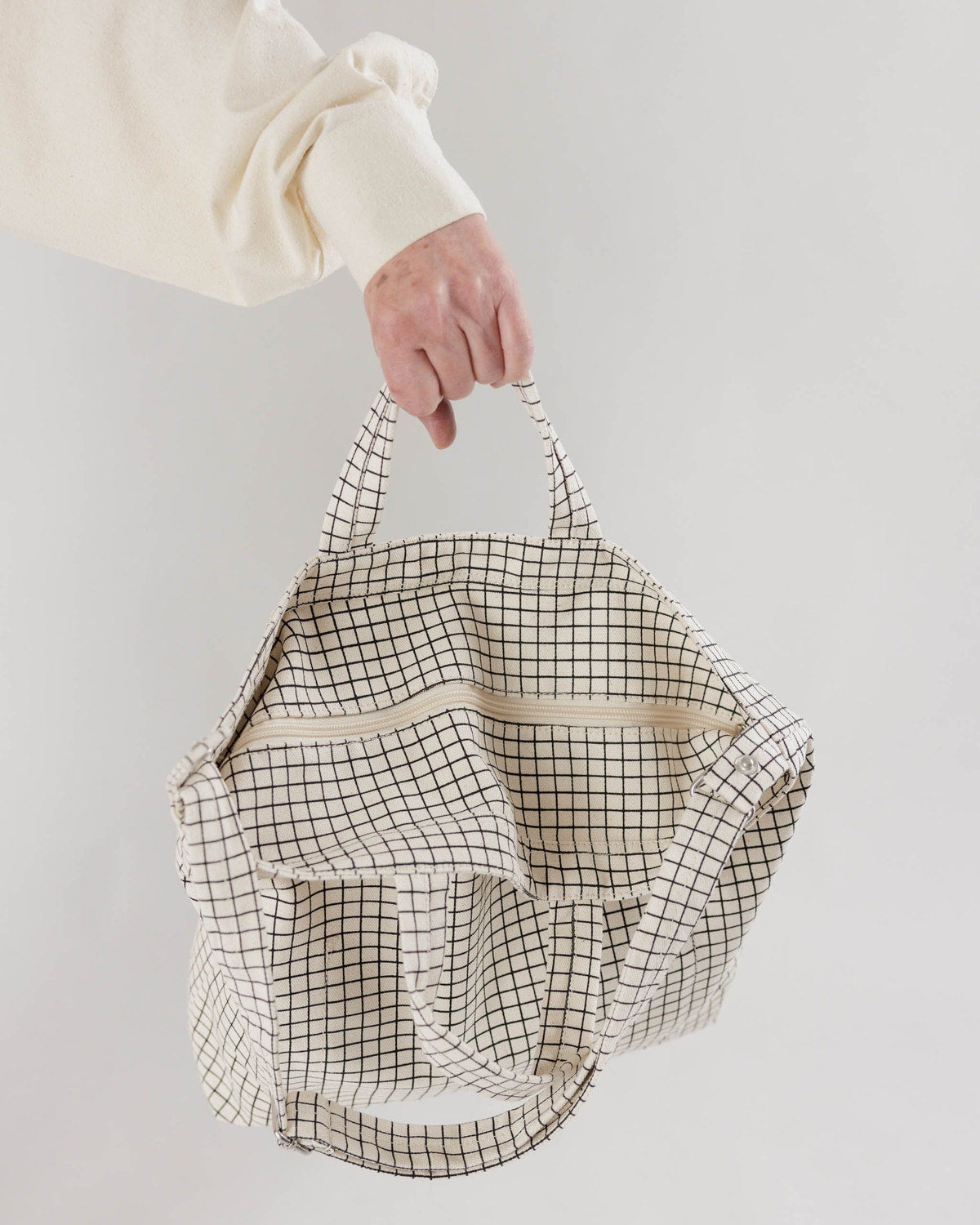 Horizontal Zip Duck Bag Natural Grid