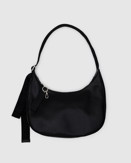 Medium Recycled Leather Crescent Bag Black