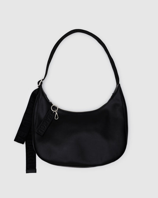 Medium Recycled Leather Crescent Bag Black