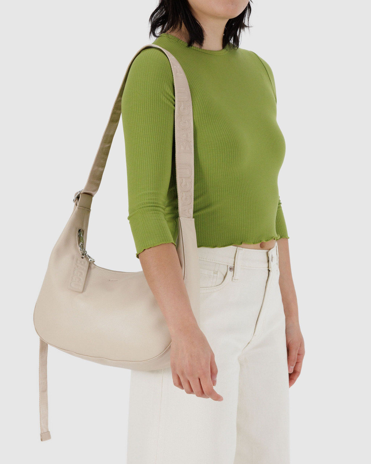Medium Recycled Leather Crescent Bag Stone