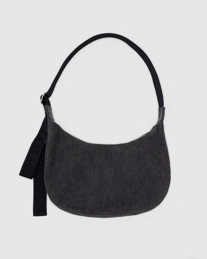 Medium Denim Crescent Bag Washed Black Denim