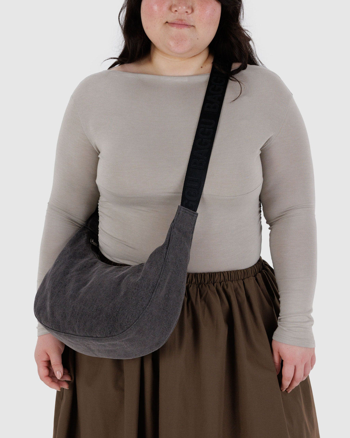 Medium Denim Crescent Bag Washed Black Denim