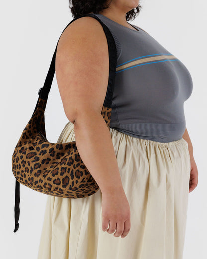Medium Nylon Crescent Bag Leopard