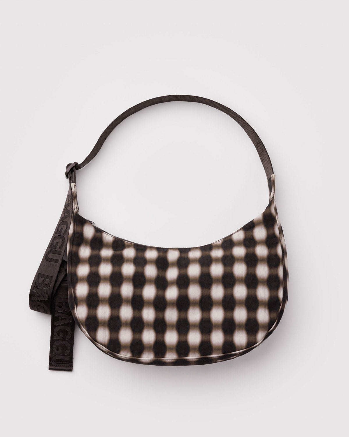 Medium Nylon Crescent Bag Blurred Gingham Brown