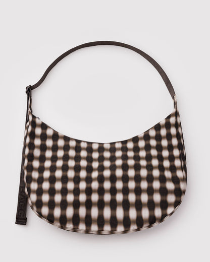 Large Nylon Crescent Bag Blurred Gingham Brown