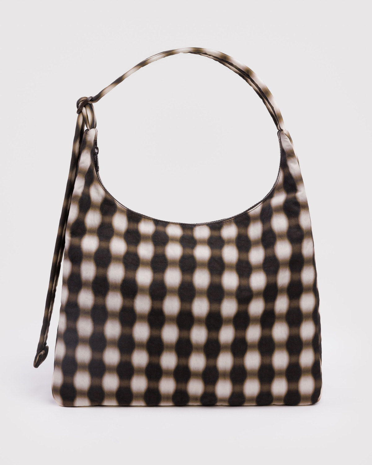 Nylon Shoulder Bag Blurred Gingham Brown