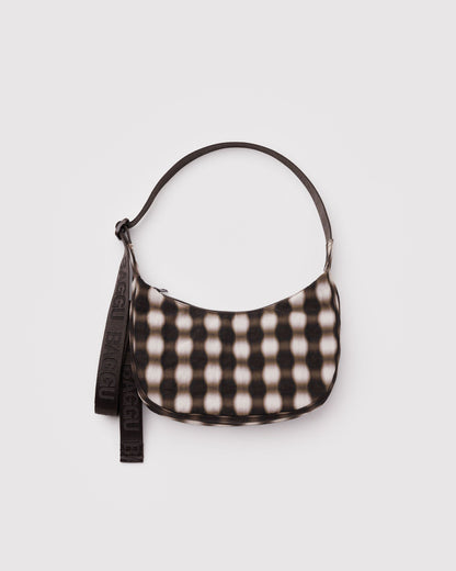 Small Nylon Crescent Bag Blurred Gingham Brown